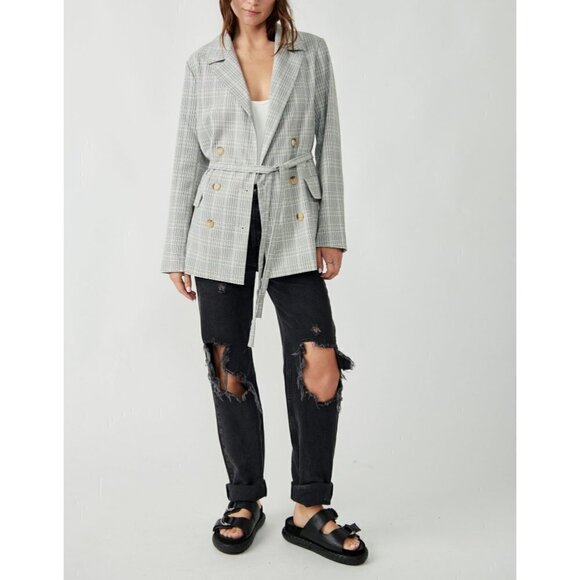 NWT! FREE PEOPLE Olivia Plaid Blazer / Natural Plaid Combo. Size XL - Picture 6 of 7